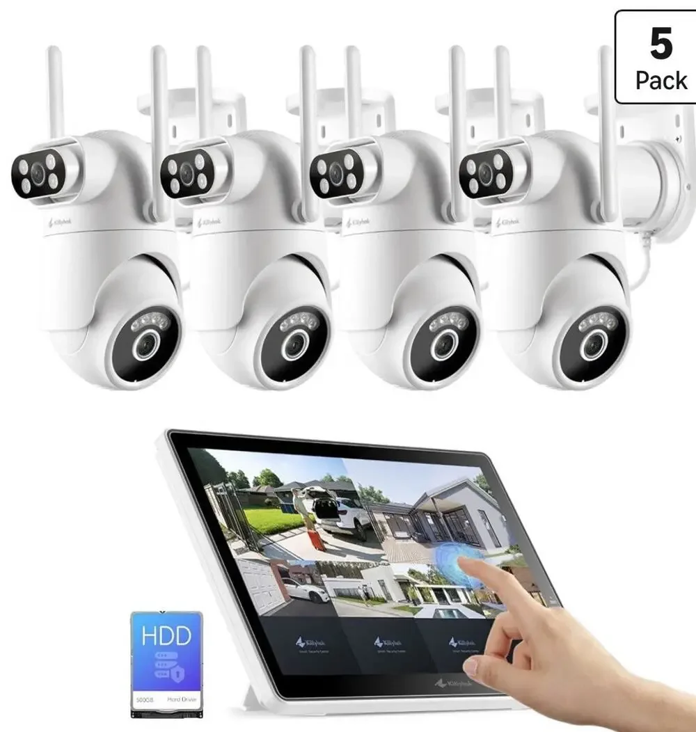 Kittyhok 2K PTZ Wireless Security Camera System 4 Cam 10” Monitor WiFi